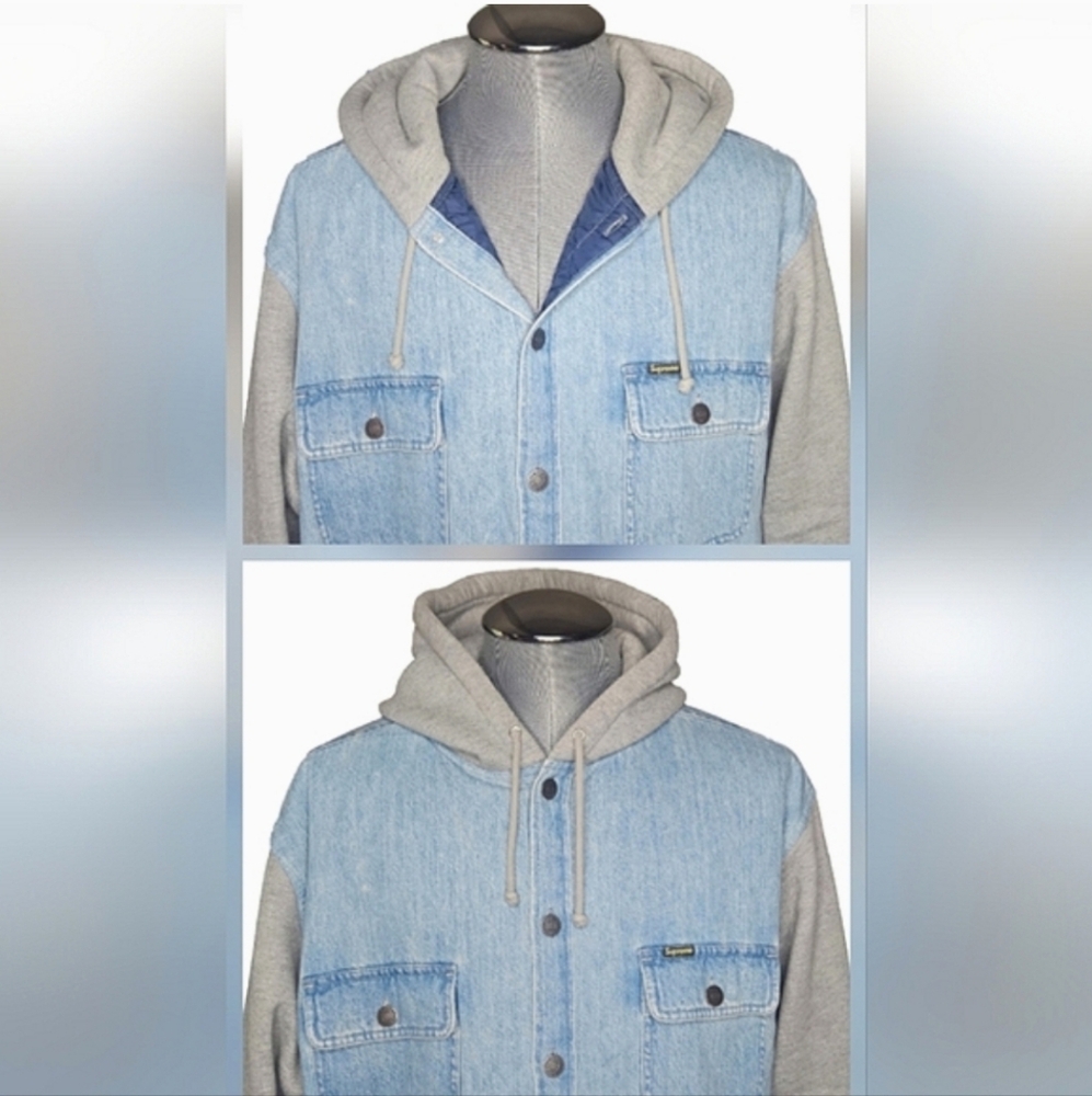 Supreme FW22 | Denim | Button Up | Quilted Fleece | 90s Style Gray Hooded Jacket - Picture 14 of 16